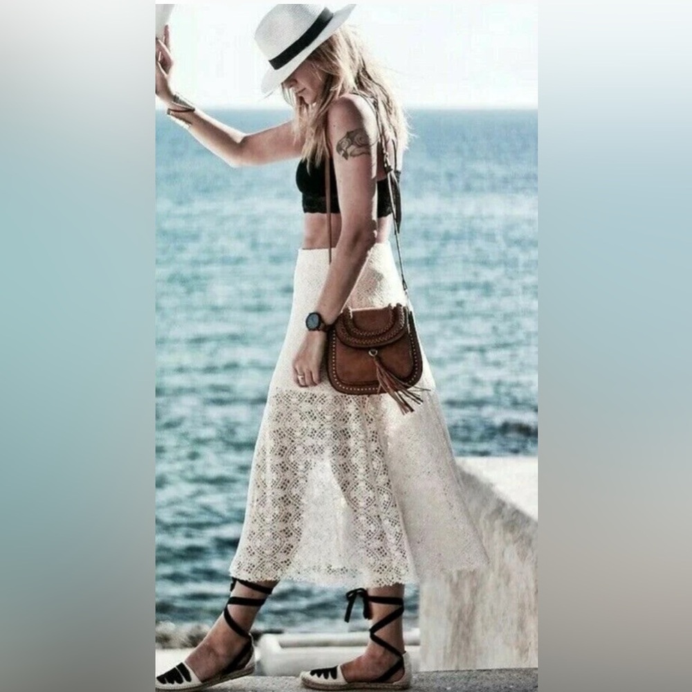 ZARA ECRU GUIPURE LACE
LAYERED A-LINE LONG SKIRT bloggers favourite - Picture 4 of 13